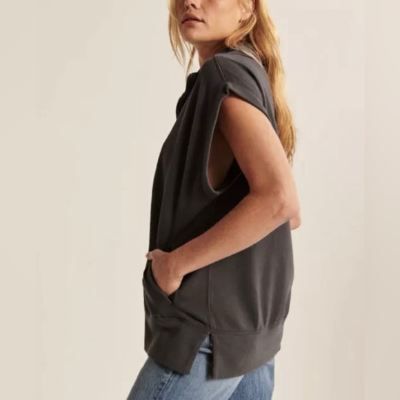 Abercrombie & Fitch Oversized Sweatshirt Half-Zip Tunic Vest Gray Size XL - Picture 2 of 8
